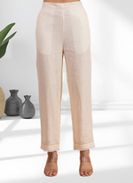 Thumbnail for Joban Fashion Cream Linen Embroidered Readymade Long Kurta With Pant - Distacart