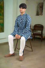 Thumbnail for Souchii Men's Ethnic Printed Pure Cotton Kurta – Indigo Leaf Motif