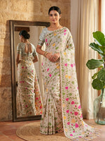 Thumbnail for Shree Shyam Fashion White Linen Cotton Saree - Distacart
