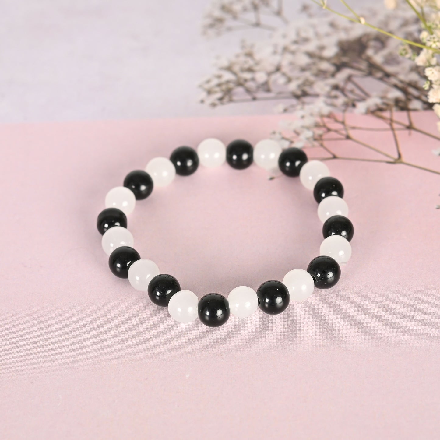 NVR Men & Women White Marble Crystal Beaded Elasticated Bracelet - Distacart