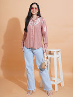 Thumbnail for Pahnaz Modal Chikankari Handwork Shirt-Brown - Dista