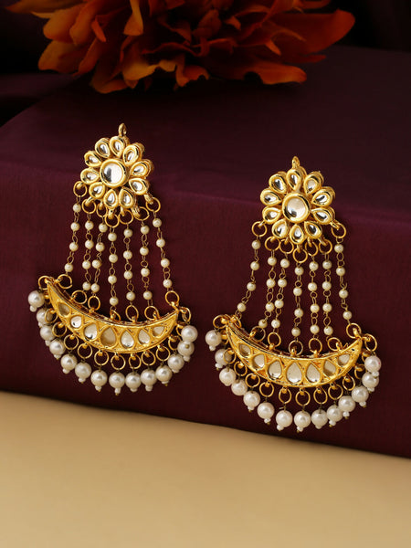 NVR Women Gold-Plated Kundan Chandbali Earrings - Distacart