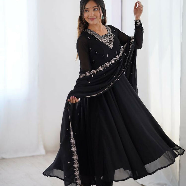 Joban Fashion Black Kurta Set Georgette Sequence Embroidery Work