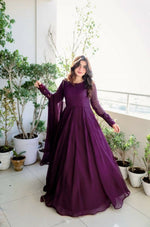 Thumbnail for Aastha Fashion Women's Wine Faux Georgette Sequins Embroidered Anarkali Dress with Dupatta - Distacart