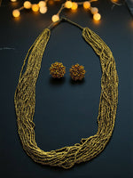 Thumbnail for Inhanns Rangsaaz 20-Layer Luxe Long Beaded Necklace (With Optional Statement Earrings) - Golden Long With Earring - Distacart