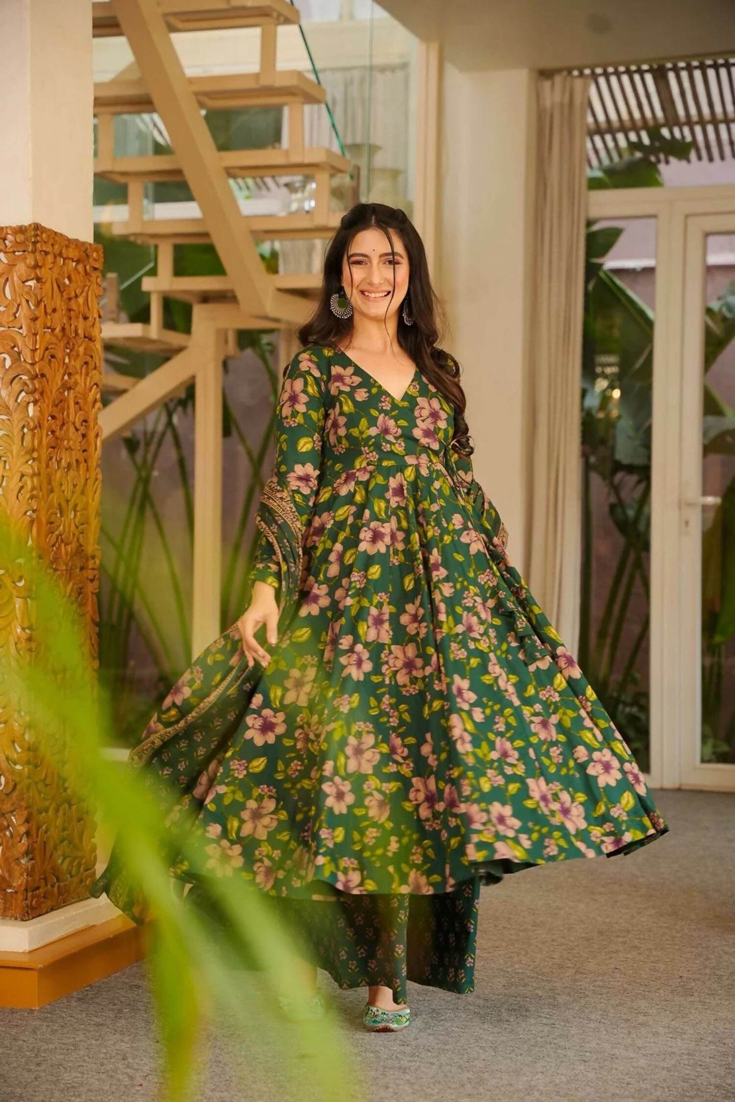 Aayaa Designer Cotton Silk Suit - Green - Dista