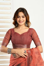 Thumbnail for Vastranavya Brown Digital Printed Linen Ready To Wear Designer Saree with Unstitched Blouse - Distacart