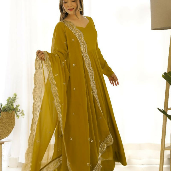 Joban Fashion Mehndi Kurta Set Chanderi Sequence Embroidery Work