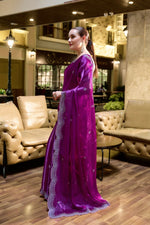 Thumbnail for Vastranavya Purple Embroidery Work Shimmer Chiffon Saree with Unstitched Blouse