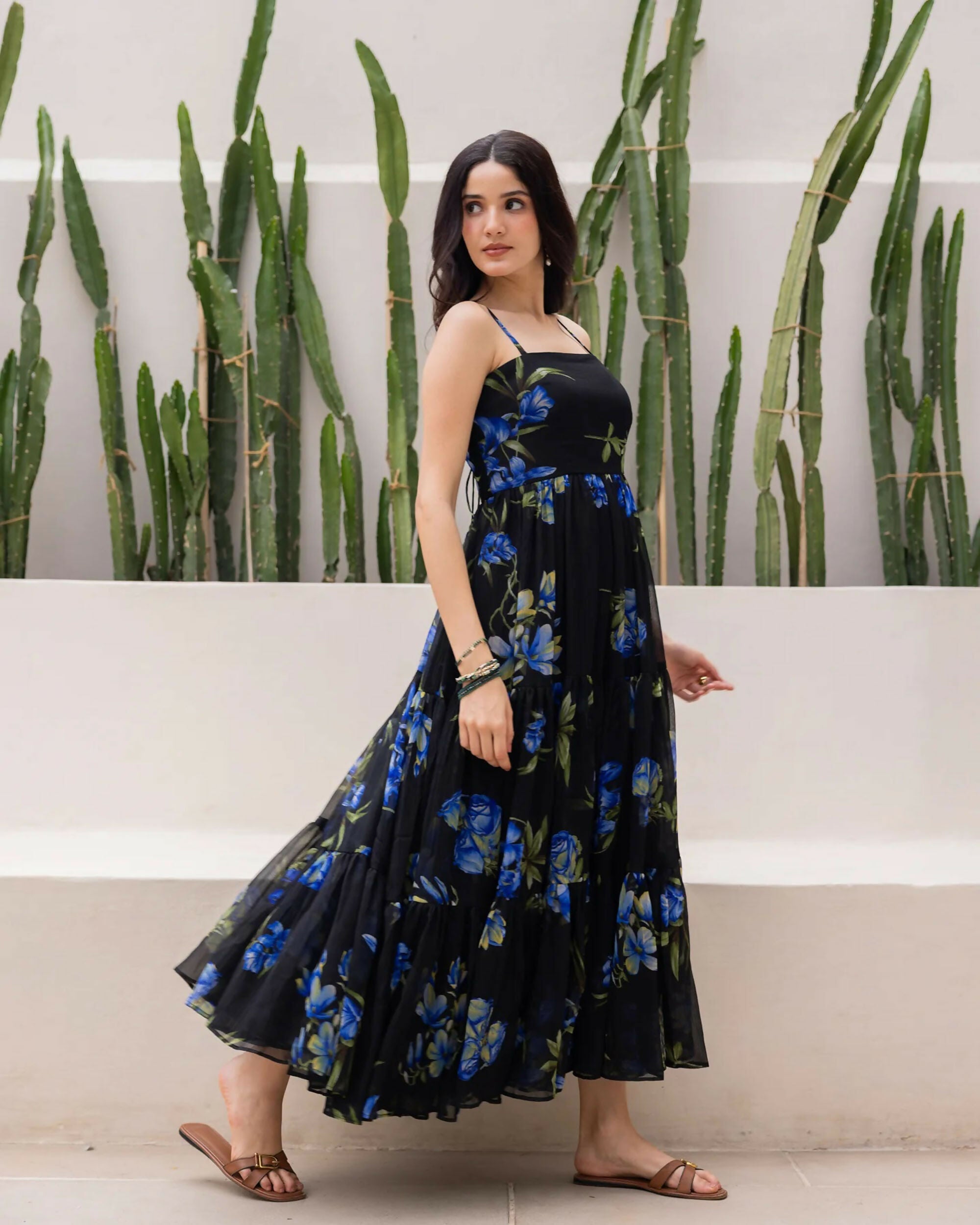 Aayaa Designer crape hand work Multi indo western - Black