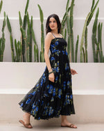 Thumbnail for Aayaa Designer crape hand work Multi indo western - Black