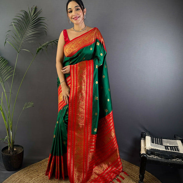 Joban Fashion Banarasi Green Woven Soft Silk Saree - Distacart