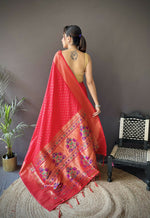 Thumbnail for Joban Fashion Red Jacquard Butti Soft Lichi Silk Paithani Saree - Distacart