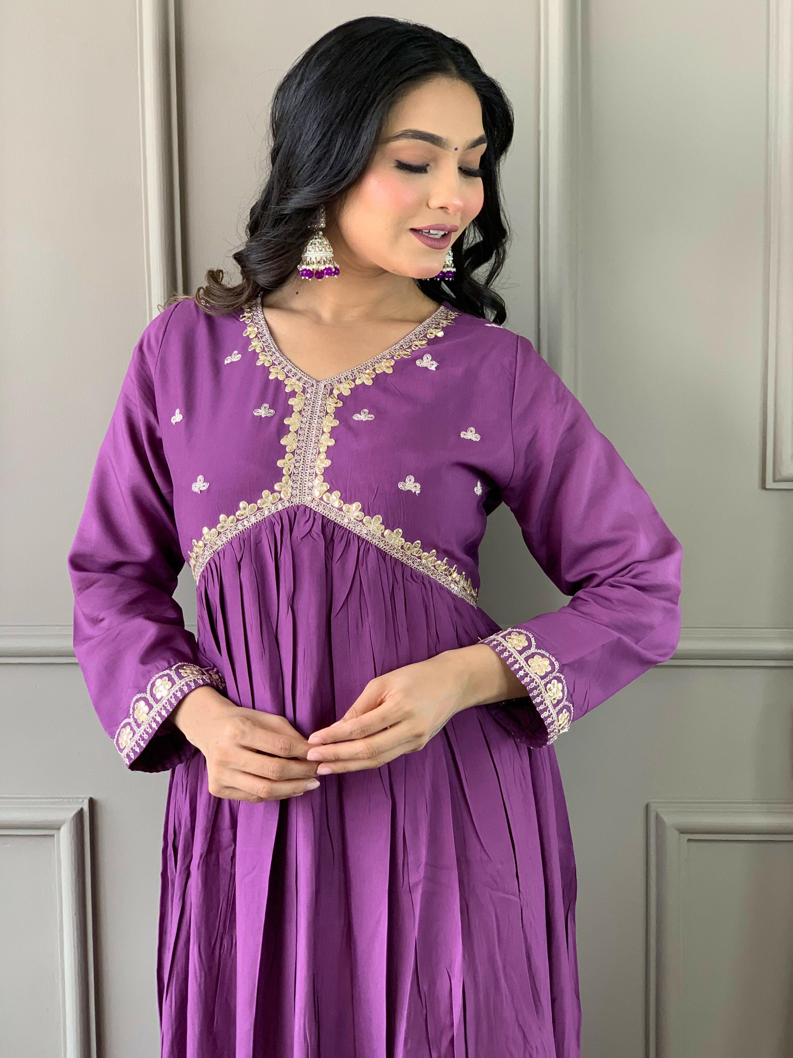 Partywear Designer BSY Viscose Purple Stitched Suit With Dupatta - Tanisha - Distacart