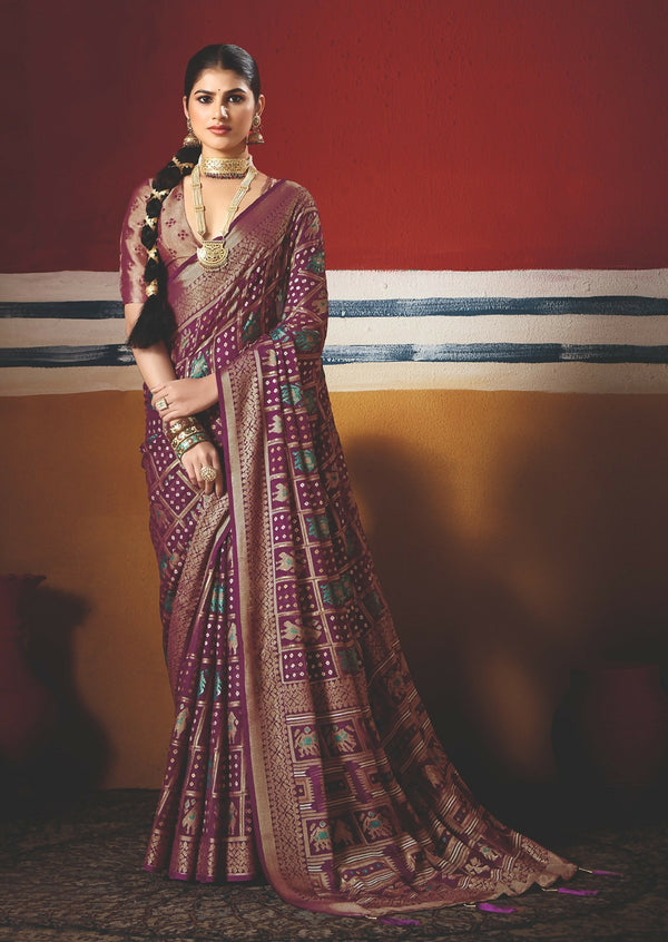 Joban Fashion Wine Dull Moss Brasso Saree