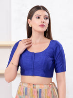Thumbnail for Joban Fashion Royal-Blue Dupion Silk Elbow Sleeveless Front Open Blouse