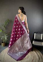 Thumbnail for Joban Fashion Magenta Floral Motifs Soft Silk Banarasi Saree - Distacart