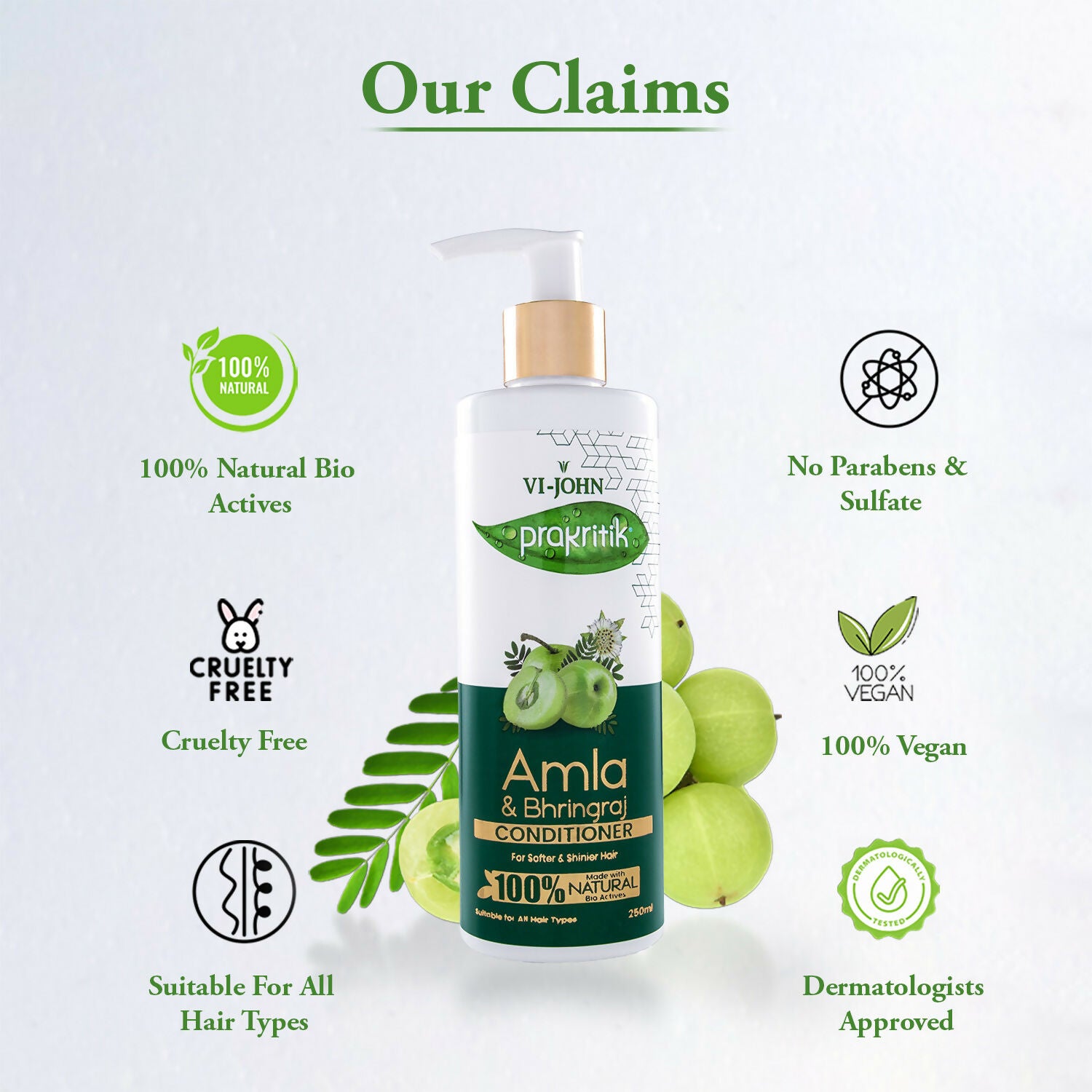 VI-JOHN Prakritik Amla & Bhringraj Conditioner, Vitamin C for deep-rooted care,100% Bio Actives