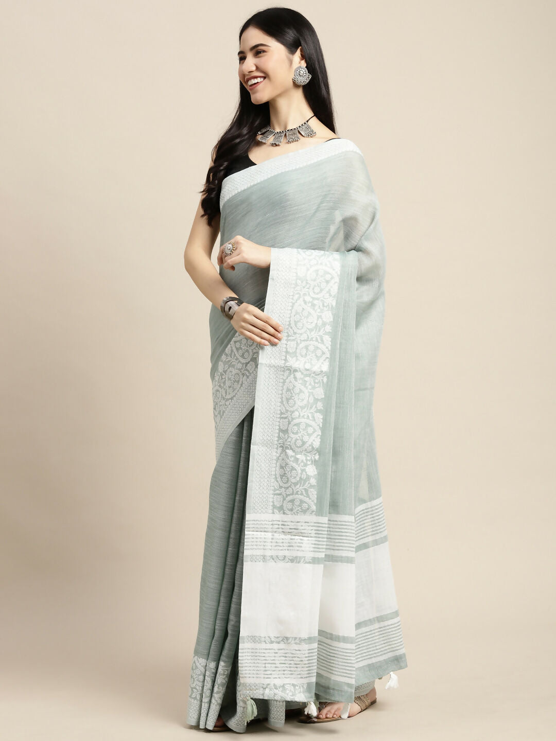 Astita Linen Sea Green Saree