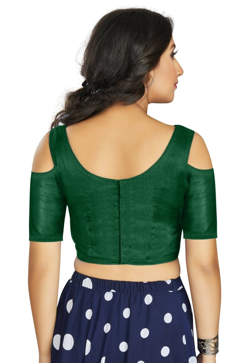 Aastha Fashion Women's Green Art Silk Cold Shoulder Sleeve Readymade Blouse - Distacart