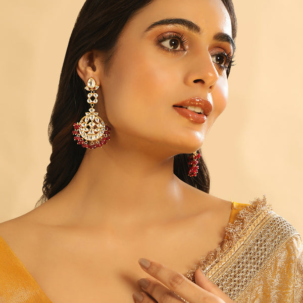 Nuyug 22K Gold Plated Serenoor Ruby Kundan Chandbali Earrings