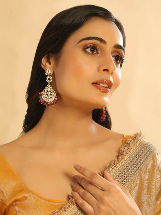 Nuyug 22K Gold Plated Serenoor Ruby Kundan Chandbali Earrings