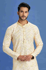 Thumbnail for Raivat Ethnic Cotton Embroidery Kurta Pajama In Yellow Colour - Dista