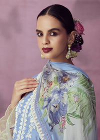 Thumbnail for Pretty Blue Muslin Cotton Printed Trendy Salwar Kurta Set - Emponline - Distacart
