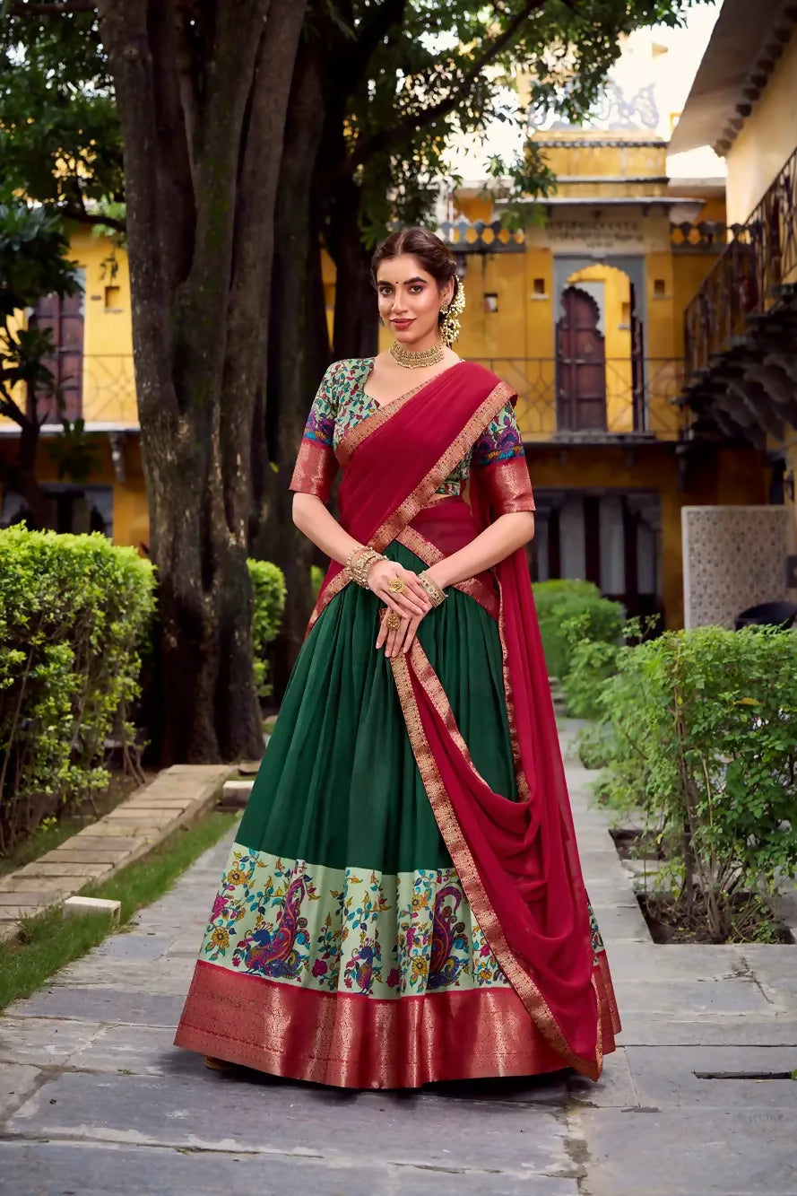 Looknbook Art Grace in Every Weave Aastha Silk Zari Chaniya Choli-Green