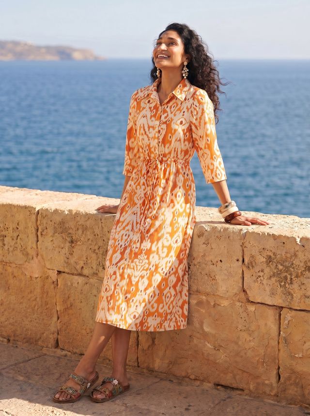 Janasya Orange A-Line Cotton Dress - Dista