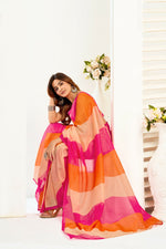 Thumbnail for Vastranavya Multicolor Digital Printed Linen Ready To Wear Designer Saree with Unstitched Blouse - Distacart