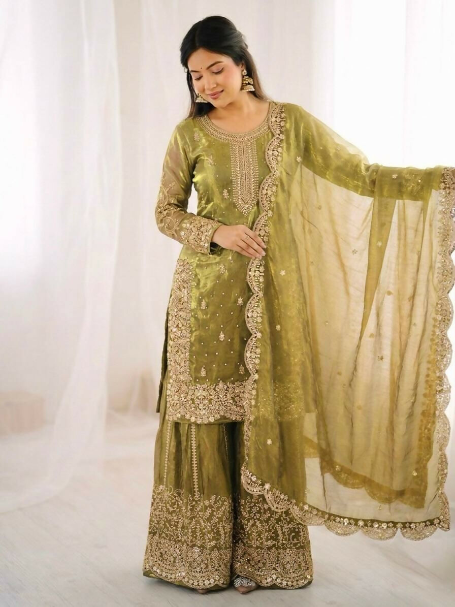 Teeya Creation Womens New Trendy Embroidery Coding And Sequence Work Kurta Set - Dista