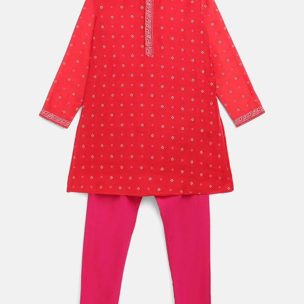 Ahalyaa Red Chnaderi Gold Khari Print Kids Kurta Churidar Set For Boys - Distacart