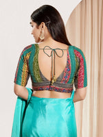 Thumbnail for Joban Fashion Rama Green Brocade Padded Blouse With V Neck Elbow Sleeves - Distacart