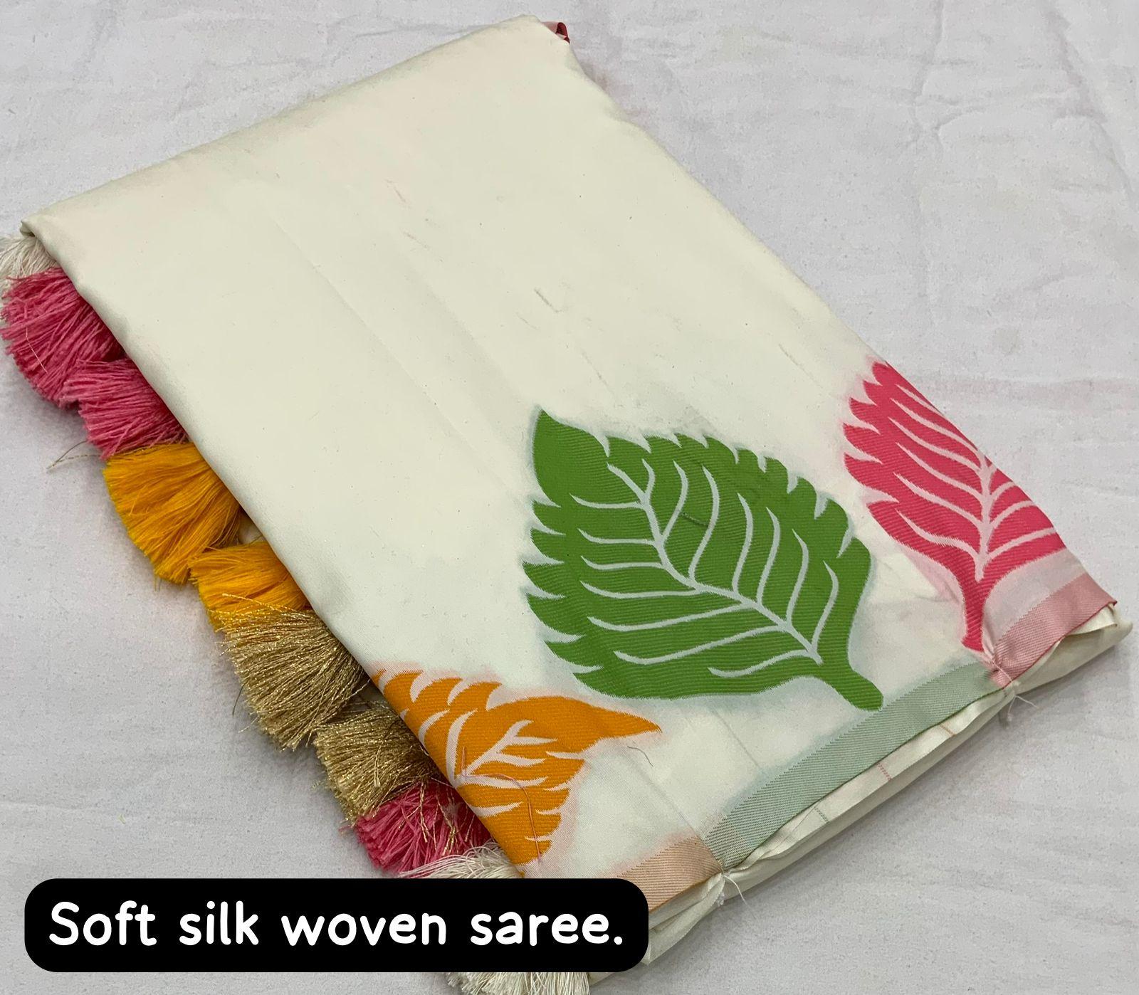 White Pure Silk Woven Design Saree with Unstitched Blouse - Hiral Fashion - Distacart