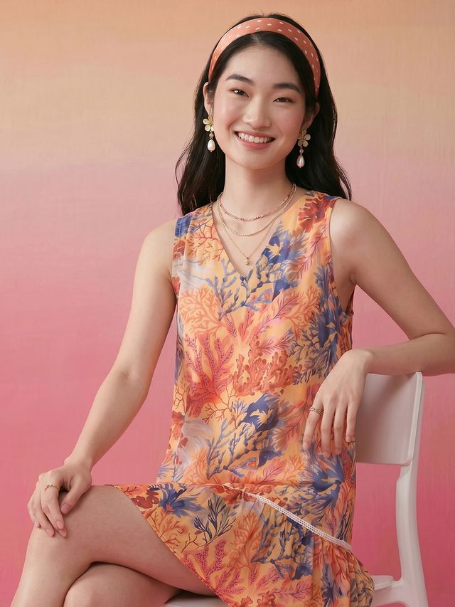 Janasya Multi A-Line Cotton Dress - Dista