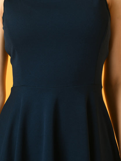 Myshka Women's Navy Blue Solid Party Dress - Distacart
