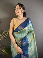 Thumbnail for Joban Fashion Pista Green Intricate Zari Weaving Soft Silk Dharmavaram Saree