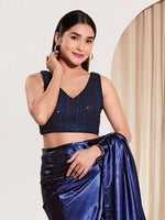 Thumbnail for Joban Fashion Navy Blue Sequin Padded Blouse With V Neck Sleeveless - Distacart