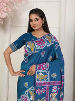 Thumbnail for Astita Silk Blend Teal Blue Saree