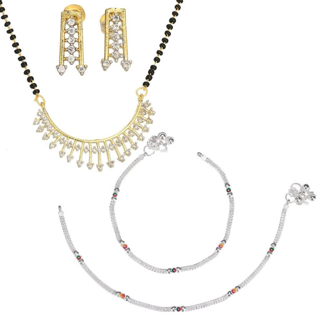 AanyaCentric Gold-plated Mangalsutra Pendant Earring Set & Silver Plated Anklet - Distacart