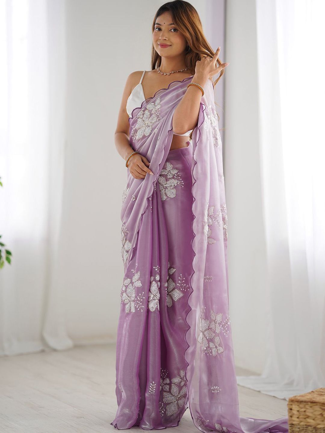 Mitera Floral Embroidered Silk Blend Saree - Distacart