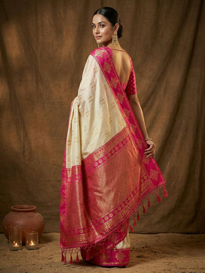 Shree Shyam Fashion Cream Soft Silk Saree - Distacart