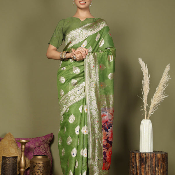 Astita Linen Cotton Green Saree