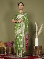 Thumbnail for Astita Linen Cotton Green Saree