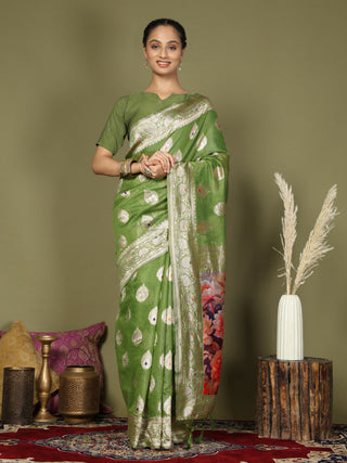 Astita Linen Cotton Green Saree
