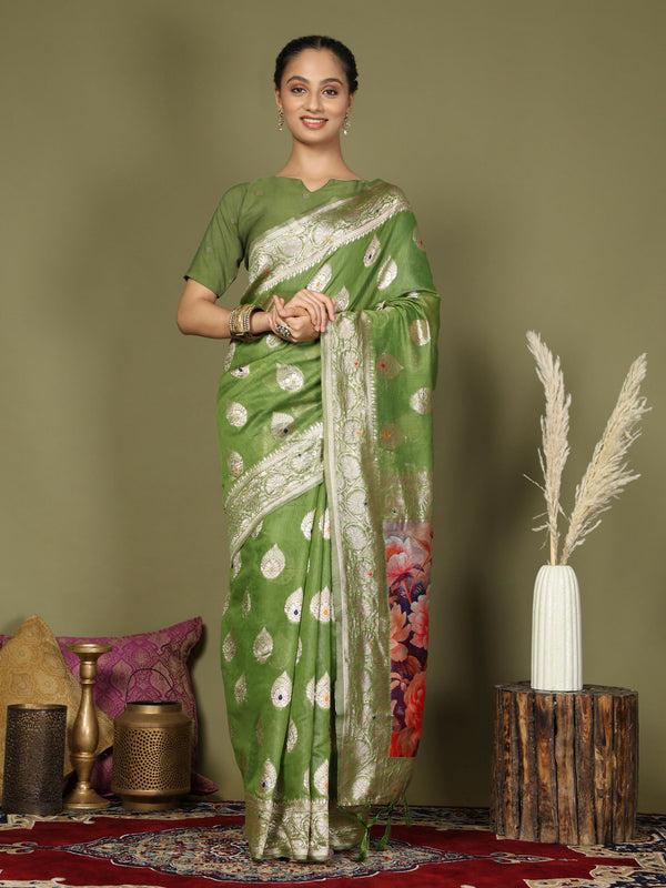 Astita Linen Cotton Green Saree