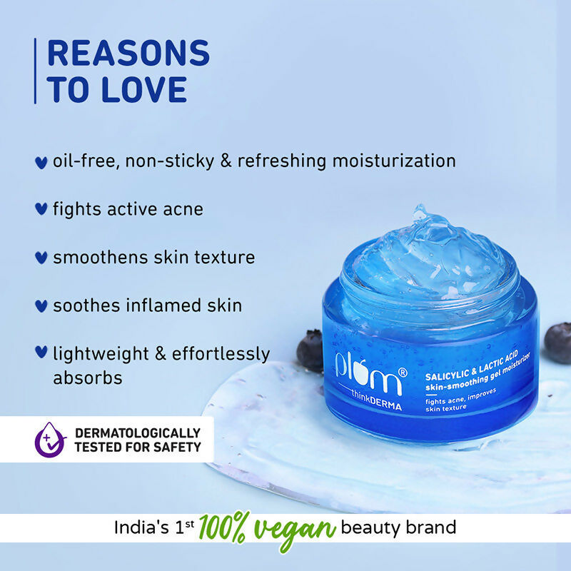 Plum Salicylic & Lactic Acid Skin-Smoothing Gel Moisturizer - For Active Acne & Oil-Free Hydration - Distacart