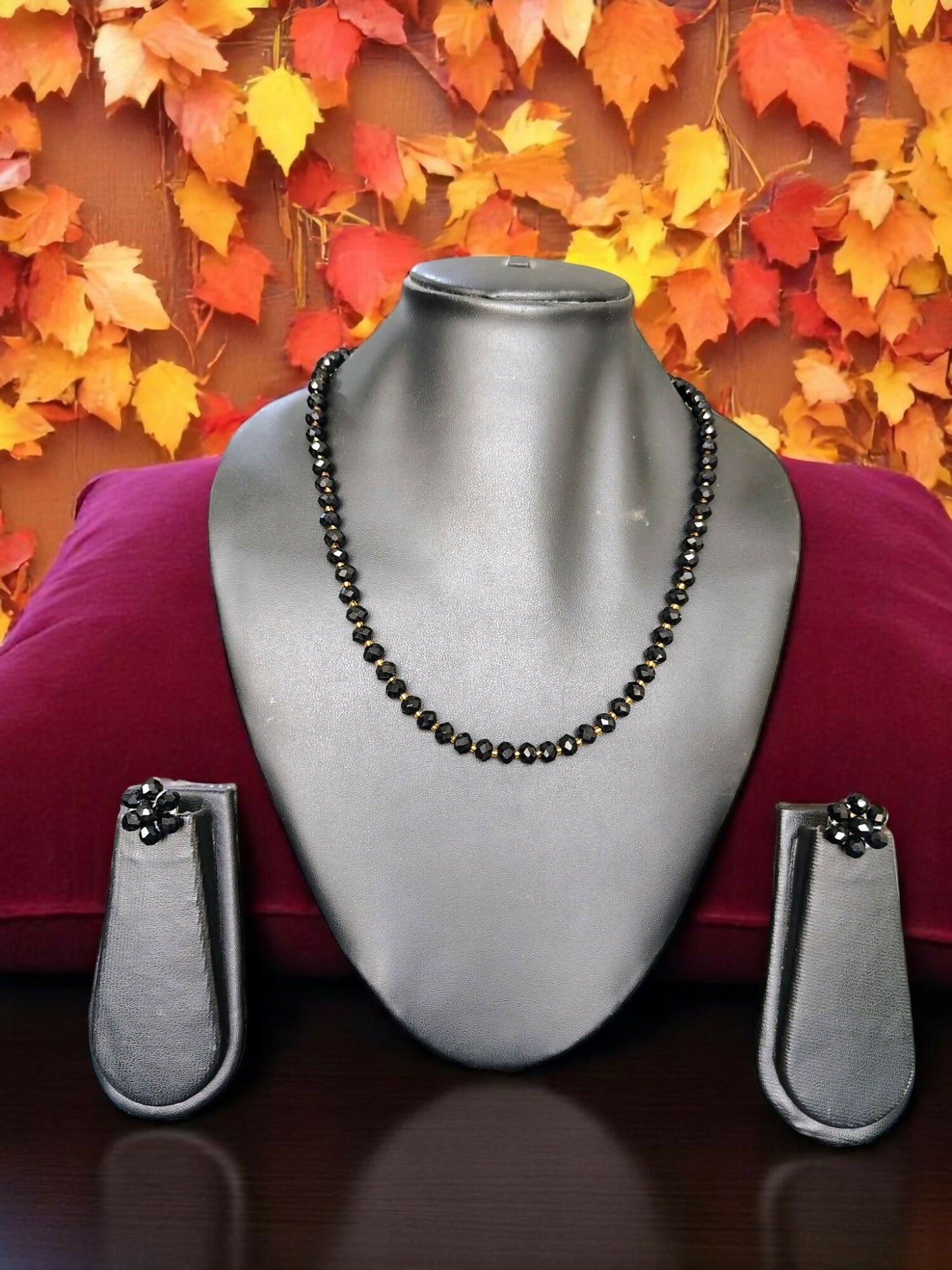 Inhanns Crystal Bloom – Single Line Necklace + Studs - Dark Black - Distacart