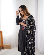 Thumbnail for Joban Fashion Black Kurta set with Pant Chinon silk Thread with Sequins work